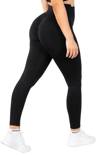 SMILODOX Leggings Damen Slayton Scrunch, Seamless Push-Up Sporthose High Waist V-Shape Bund Sportleggings Invisible Scrunch Blickdicht Yogahose für Fitness Gym Yoga & Alltag, Größe:XS, Color:Schwarz