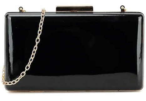 UShopUK Pochette rigida in pelle verniciata tinta unita per matrimonio, ballo di fine anno, festa, borsa a mano, Nero , medium