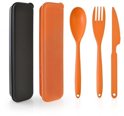 CUNTAUK Juego de cubiertos de viaje con funda, juego de cubiertos portátil de plástico reutilizable, tenedores de plástico, cuchara, vajilla, juego de cubiertos de camping para viajes, picnic, al aire