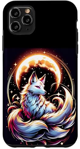 Japanischer Kitsune Fox Neunschwanz Fuchs mit Mond Anime Hülle für iPhone 11 Pro Max