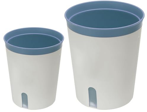 PATIKIL M/L Plante Pots, Ensemble de 2 Plastique Fleur Jardinières avec Eau Indicateur Et Amovible Base Décoratif pour Maison Jardin Intérieur Extérieur, Bleu