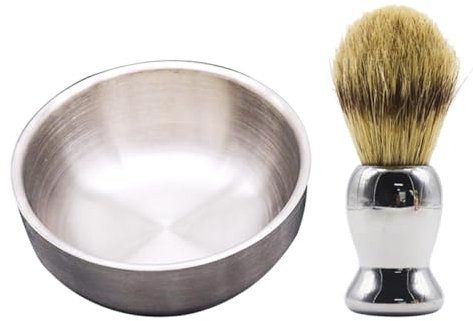 Didiseaon 2 Pièces Bol à Fouetter Hommes Costume Blaireau Costume D'homme Rasage Professionnel Costumes Pour Hommes Outil De Toilettage Cheveu Casque Acier Inoxydable