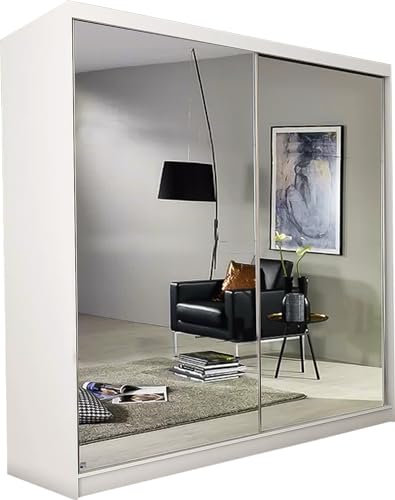 FURNITUREWAVE Monarch 2 Doors Armoires Wardrobe Closet White, Black Color with Drawers, Freestanding Bedroom Wardrobe Clothes Space Saving Organizer (White, 200cm)