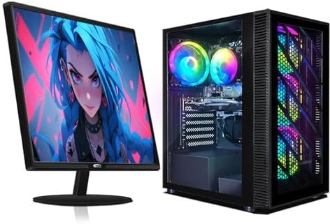 STGsivir Gaming PC Bundle, Gaming Computer Desktop, AMD 3000G 3.5GHz, RX 580 16GB, 16GB RAM, 512GB SSD, 600M WiFi, BT 5.0, Windows 11, 24 Monitor