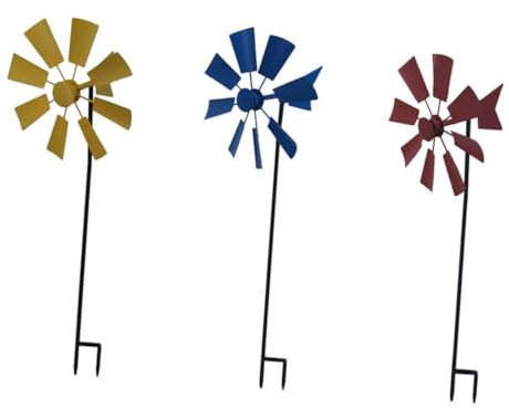 CIMAXIC Metall Windmühle Für Garten Windräder Deko Draußen Bodendekor Windmühlen Rasenornament Aus Metall Outdoor Windspiel Mit Heller Farbe