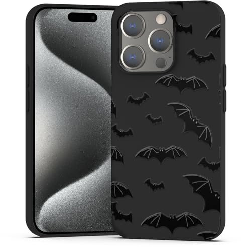 BEIMEITU Black Matte Case for iPhone 15 Pro,Cute Halloween Pattern Case Cover Soft Thin Protective Slim Bumper Cover Boys Girls Phone Case for iPhone 15 Pro-Black Bats