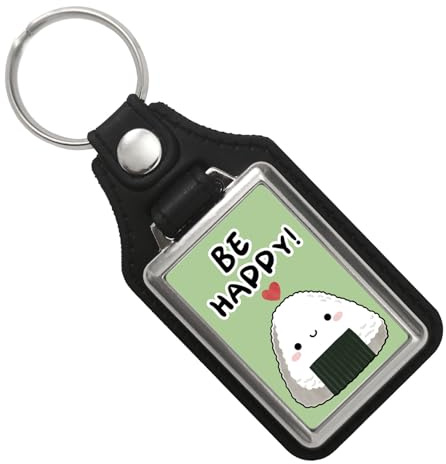 speecheese Onigiri Sushi Schlüsselanhänger mit Kunstleder-Anhänger mit Spruch Be happy Be happy Kawaii Sushi japanischer Glücksbringer Japan Manga