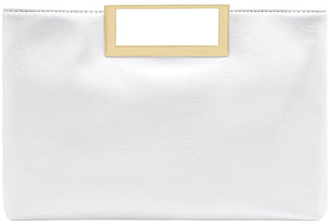 Milisente Women's Leather Clutch Bag Wedding Envelope Evening Bags For Formal Party With Handle(White)