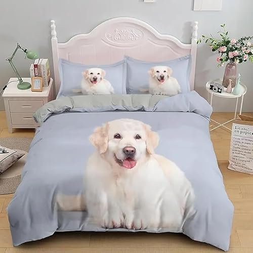 BJCJGGL Bettwäsche 135x200 WeißEr Labrador Bettwäsche-Set mit Reißverschluss Schließung und 2 Kopfkissenbezug 80x80 cm - Weicher Atmungsaktive Mikrofaser Bettbezug für Kinder Mädchen