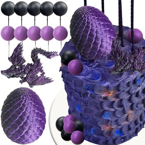 Roaring Good Time Fantasy Dragon Cake Topper Dragon Eggs Cake Decor Purple Black Balls Cake Decor for Baby Shower Birthday Wedding Party Supplies