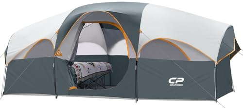 CAMPROS CP 6-8 Person Camping Tent, Large Family Tent, 427 x 274 x 183 cm, 2 Rooms with Divider, Comfortable Height, Quick Assembly in 5 Minutes, Ventilated, Outdoor Family