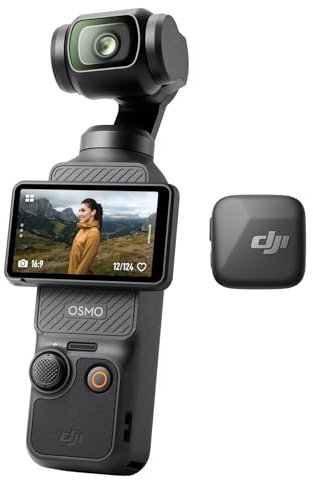 DJI Osmo Pocket 3 + Transmisor Mic Mini (Infinity Black), cámara para Vlogs, micrófono inalámbrico, Sonido Lleno de detaalles, OsmoAudio, cancelación de Ruido Activa, límite automático