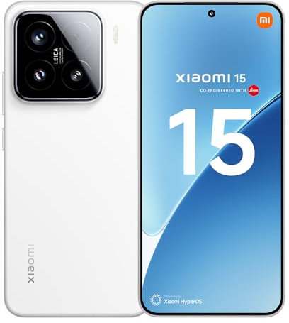 Xiaomi 15 Smartphone, 12 + 256 GB, Bianco, 50 MP, fotocamera principale Leica da 5240 mAh, batteria da 90 W, HyperCharge HyperAI (alimentatore non incluso)