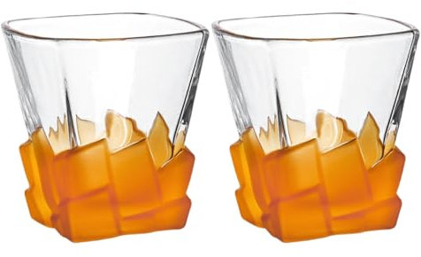 Boxonly Frosted Orange Glass Tumbler Set of 2-300ml Ice Cube Design Glasses for Cocktails, Juice, and More - Handcrafted Lead-Free Whiskey Tumblers, Great for Gifting or Everyday Use