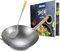 Set wok de acero al carbono I Base plana o redonda para gas, inducción y grill I Sartén wok con mango de madera, recetario y pala wok (fondo redondo)