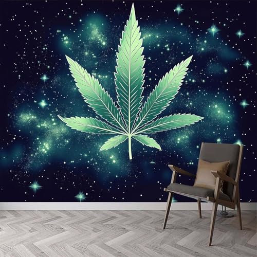 Mural Wallpaper Starry Sky Photo Wallpaper 3D Effect Marijuana Leaves Wallpaper Art Deco Wall Murals for Living Room Bedroom Corridor 150x105 cm 0858a