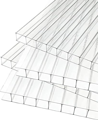 Hohlkammerplatten für Gewächshaus 60,5x45 cm - Polycarbonatplatten, Kunststoffplatten 4mm, Wetterfeste Gewächshausplatten, Polycarbonat Stegplatten, Transparentes & UV-beständige Wellplattendach