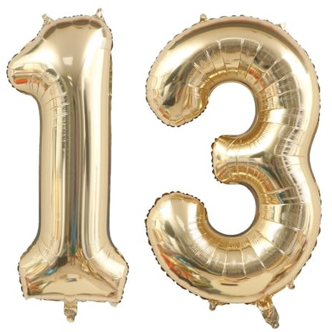 Alaoo Luftballon 13 Geburtstag Zahl, 40 Zoll Gold Creme Folienballon | Riesenzahl Ballon für Mädchen Junge Geburtstag Party Dekoration Jahrestag Dekorationen