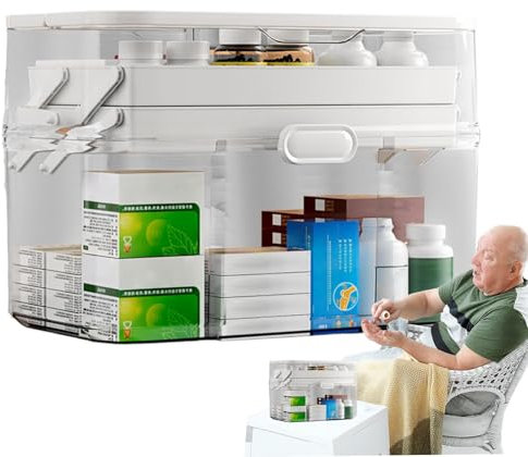 Organizador de caja de medicina, Medicine Storage Box, Caja de seguridad para el hogar para medicamentos, Caso de manualidades de contenedores de medicamentos de 3 niveles para adultos, hombres, mayor