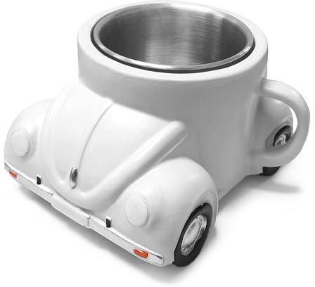 MeYuxg Beetle Shaped Coffee Mug, Mini Coffee Car Shaped Mugs, Handcrafted Imaginative Tea Cup, Creative Gifts for Beetle Lovers (Grey White)