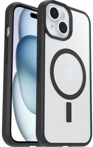 OtterBox React Series MagSafe Hülle für iPhone 16e/15/14/13, stoßfest, sturzsicher, ultraschlank, schützende Hülle, Getestet nach Militärstandard, Transparent/Schwarz