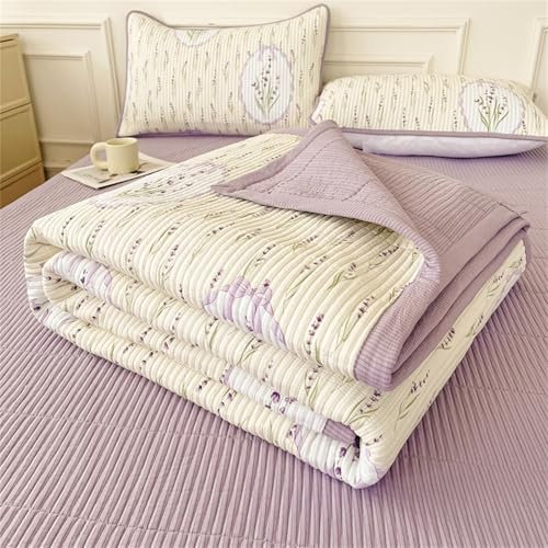 Highdi Quilted Bedspreads Florals Double King Size Bedspread, Soft Comforter Bed Throw Microfiber Bed Spread, Reversible Quilted Throw, for All Season Bedroom Decorative (Lavender,200x230cm)