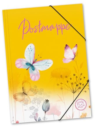 itenga Postmappe aus stabilem Kunststoff PP - Gummizugmappe mit Motiv DIN A4 mit Gummizugverschluss - Sammelmappe Eckspanner (Schmetterling)
