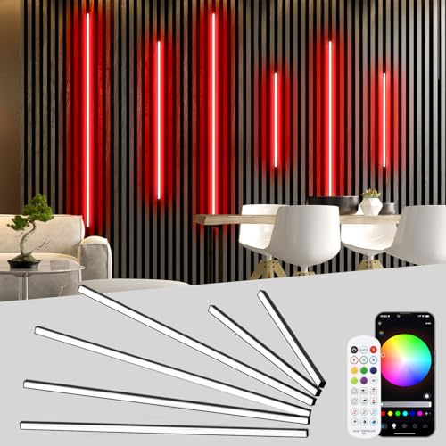 Lichaser RGB Schwarz LED für Akustikpaneele Eingebetteter, WiFi 6 Stück Akustikpaneele LED Streifen Alexa Kompatibel, Musik Sync Selbstklebend Strip für Wandpaneele, Regal (40 * 2+56 * 4 cm)