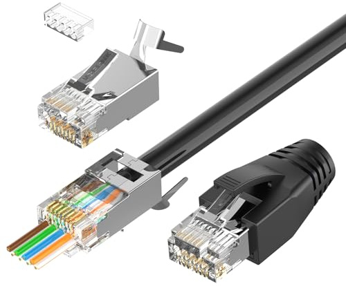 VCELINK RJ45 Connector CAT7/CAT6A, 30 Pack, Shielded 8P8C RJ45 Plugs | Pass Through Gold Plated Network Plug | Load Bar and Boots Included, Black