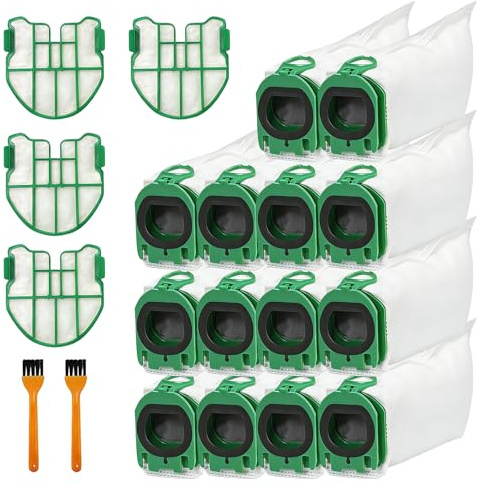 14 Bolsas de Aspiradora, Bolsas Aspirador para Vorwerk Kobold VB100, Con 4 Filtros de Motor, 2 Cepillos,Bolsas de Limpieza de Repuesto Para Vorwerk Kobold VB100, Instalación Fácil, Alta Durabilidad