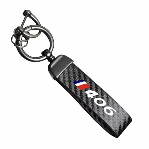 Porte-clés Auto Cadeaux Carbone Voiture,pour 406 Clés Logo Hommes Femmes Cuir Cordon Robuste Pivotant à 360° Anti-Perte