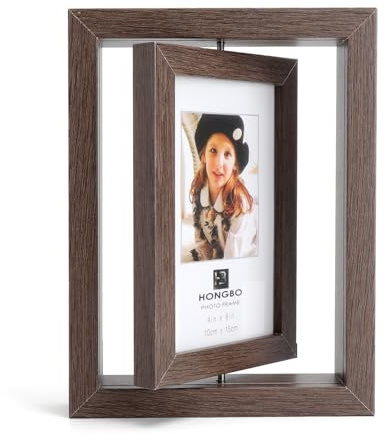 Cornice Foto in Legno, Cornice 10x15 per 2 Fotografie, 360° Porta Tavola | Cornici Foto Girevole, Portafoto per Matrimoni, Cartoline, Famiglia, Scrivania E Ufficio