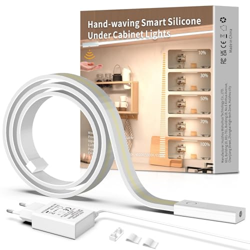 LED Unterbauleuchte 1M, Dimmbar COB LED Leiste mit Berührungsloser Sensor | Flexibel Silikon, Lichtleiste LED Selbstklebend, 5 Farbtemperatur, inkl. 24V Netzteil
