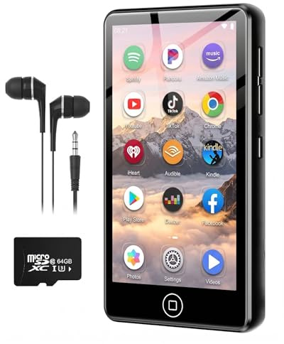Lettore MP3 Spotify da 80 GB con Bluetooth e WiFi, AGXOV MP4 Lettore Musicale con Schermo Touchscreen da 4,02 Pollici, MP3 Android Portatile con Audible, Deezer, Play Store, Nero