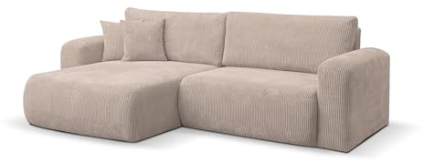VENASI MÖBEL Ecksofa mit Schlaffunktion Roma, Braun Cordstoff | Sofa mit Bettkasten, Schlaffläche 125 × 200, inkl. Kissen & Aufbauanleitung
