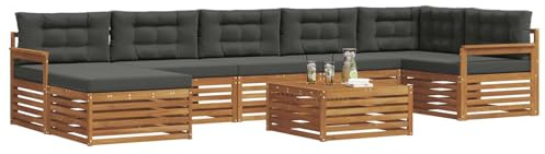 vidaXL Sofagarnituren 8 pcs Natur und Anthrazit Massivholz Akazie, Garten Ecksofa Set, modernes Outdoor-Möbel, strapazierfähig, zum Chillen am Pool, für die Terrasse