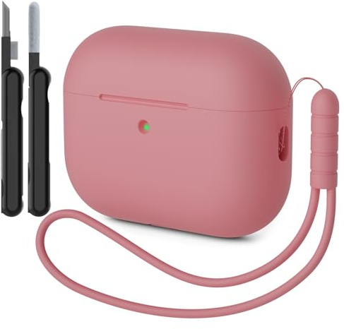 AOTUAO Hülle für AirPods Pro 3 Hülle Case mit Reinigungsset, Bean Pink | Weiches Silikon Stoßfeste Schutzhülle Kompatibel mit AirPods Pro 3. Generation(2025) Case Cover mit Silikon Lanyard