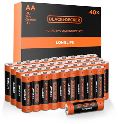 Black+Decker LongLife AA Batteries, 40 Pack, 1.5V LR6, Long-Lasting Power for Household Devices, Toys & Remote Controls