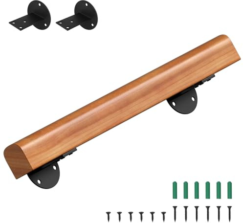 Peviasot Corrimano in legno di pino, 60 cm, corrimano da parete, antiscivolo, con supporti da parete, materiale di montaggio, noce chiaro