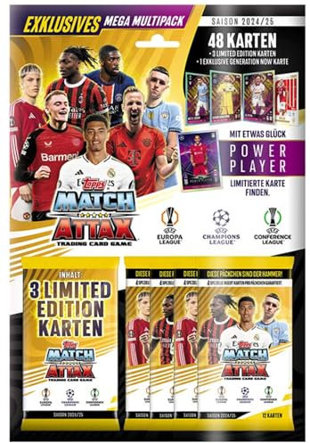 Topps Match Attax UEFA Champions League TC 24/25 Retail Exklusiv Mega Multipack mit 48 Karten Plus 3 Limited Edition Karten Plus 1 Exklusive Generation Now Karte
