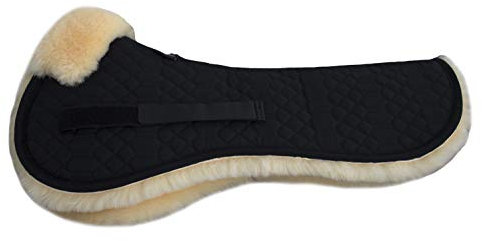 Engel Reitsport | SAKIS1-M-SCH-MED | Sattelkissen mit echtem Merino Lammfell | Fellrand vorne | Steppstoff schwarz Fell medizinisch | Grösse M
