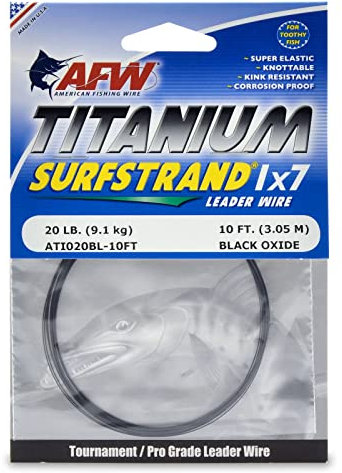 American Fishing Titanium Surfstrand Bare 1 x 7 Leader Wire, Black, 20-Pound Test/10 Feet