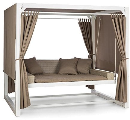 Blumfeldt Hollywoodschaukel mit Liegefunktion, 3 Sitzer Gartenschaukel mit Polster, Dach & Vorhängen, XL Hollywoodschaukel für Kinder & Erwachsene, Schaukelbank Wetterfest, Metall-Schaukel für Garten