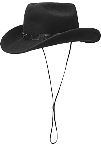 Lipodo Bill Cody Westernhut Damen Herren Made in Italy Cowboyhut 100% Wollfilz Strapazierfähiger Outdoorhut Sommer Winter schwarz M (56-57 cm)