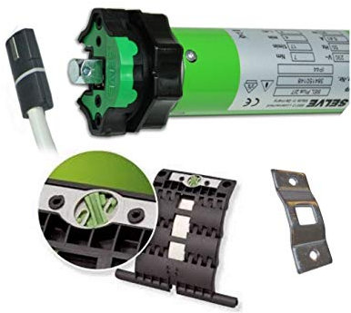smarotech® Rollladen-Nachrüstset: Rohrmotor Selve SEL Plus 2/7 inkl. Einbruchschutz durch patentierte SecuBlock, 4-Kant-Lager, Anschlusskabel und SW 60 Adapter. (SEL Plus 2/7 mit 3 St. SecuBlock)