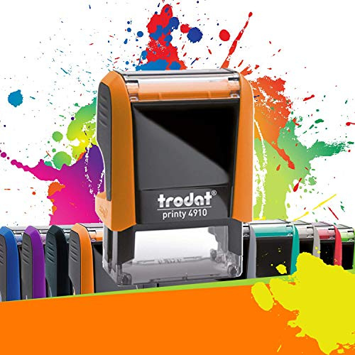 Trodat Printy 4910 - Professioneller Selbstfärbestempel mit 2 Zeilen zur Personalisierung – Textplatte 26 x 9 mm Inklusive (Orange)