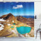 ABAKUHAUS Neuseeland Duschvorhang, Emerald Lakes Foto, Stoffliches Gewebe Badezimmerdekorationsset mit Haken, 175 x 240 cm, Braun Blau