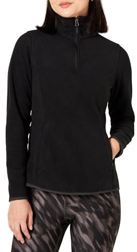 Amazon Essentials Damen Langärmelige Pulloverjacke aus Polarfleece mit Viertelreißverschluss, Klassischer Schnitt - Auslauffarben, Schwarz, XL