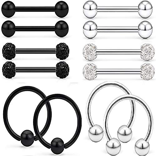 LAURITAMI 6 Paar Brustwarzenpiercing Nipplering Barbell 12mm Piercing Brustwarze Nippel Ring Schmuck Chirurgenstahl