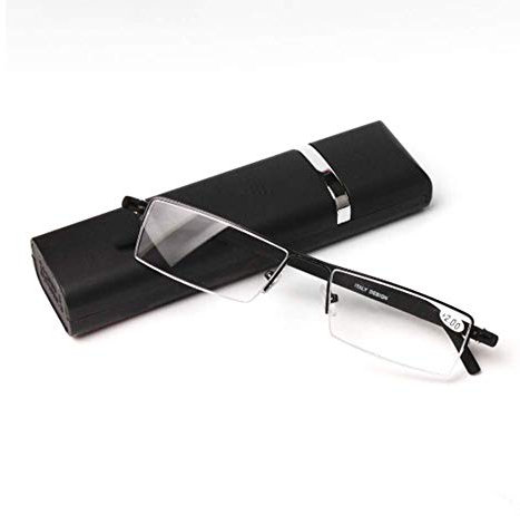 Distinct® Herren Damen Superleicht Halbrand Lesebrille mit Aufbewahrungskoffer (Schwarz, +3.00)